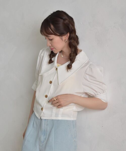 ems excite（エムズエキサイト）の「ステッチショートシャツ（シャツ/ブラウス・レディース・ブラック/ホワイト/ライトグレー・FREE）」の20枚目の写真