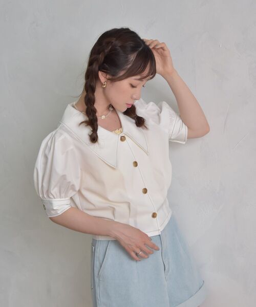 ems excite（エムズエキサイト）の「ステッチショートシャツ（シャツ/ブラウス・レディース・ブラック/ホワイト/ライトグレー・FREE）」の21枚目の写真