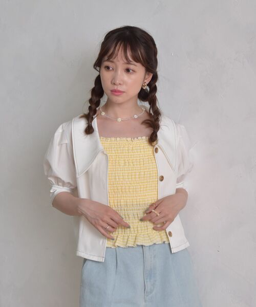 ems excite（エムズエキサイト）の「ステッチショートシャツ（シャツ/ブラウス・レディース・ブラック/ホワイト/ライトグレー・FREE）」の22枚目の写真