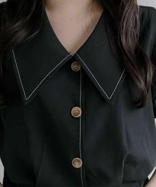 ems excite（エムズエキサイト）の「ステッチショートシャツ（シャツ/ブラウス・レディース・ブラック/ホワイト/ライトグレー・FREE）」の13枚目の写真