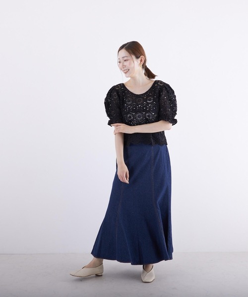 PAPAVER（パパヴェル）の「【papaver】かぎ針ニット（ニット/セーター・レディース・キナリ/ブラック・MEDIUM）」の3枚目の写真
