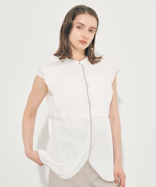 PUBLIC TOKYO（パブリックトウキョウ）の「フレンチスリーブレイヤードブラウス/ウォッシャブル（シャツ/ブラウス・レディース・ダークグレー/ホワイト/グリーン/ブルー・FREE）」の13枚目の写真