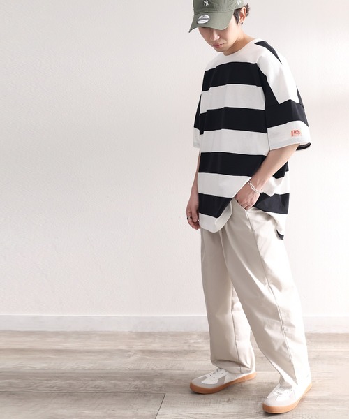 Java(ジャバ)の「《JaVa ジャバコラボ》綿100%、ワイドボーダーbigシルエットトップス(Tシャツ/カットソー・メンズ・ブラック/ブラウン/グリーン系その他/グレイッシュベージュ・MEDIUM/LARGE/X-LARGE)」の7枚目の写真
