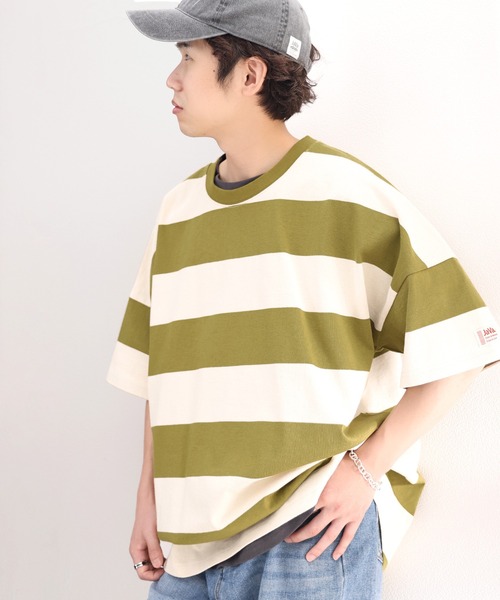 Java(ジャバ)の「《JaVa ジャバコラボ》綿100%、ワイドボーダーbigシルエットトップス(Tシャツ/カットソー・メンズ・ブラック/ブラウン/グリーン系その他/グレイッシュベージュ・MEDIUM/LARGE/X-LARGE)」の14枚目の写真