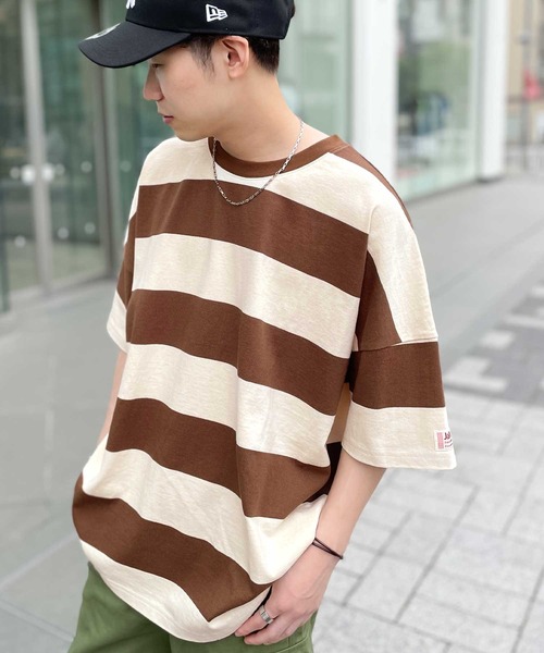 Java(ジャバ)の「《JaVa ジャバコラボ》綿100%、ワイドボーダーbigシルエットトップス(Tシャツ/カットソー・メンズ・ブラック/ブラウン/グリーン系その他/グレイッシュベージュ・MEDIUM/LARGE/X-LARGE)」の13枚目の写真