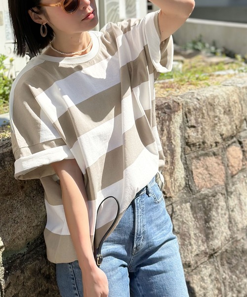 Java(ジャバ)の「《JaVa ジャバコラボ》綿100%、ワイドボーダーbigシルエットトップス(Tシャツ/カットソー・メンズ・ブラック/ブラウン/グリーン系その他/グレイッシュベージュ・MEDIUM/LARGE/X-LARGE)」の22枚目の写真