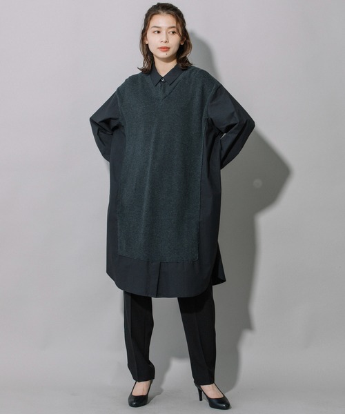 Munich（ミューニック）の「タイプライター×ニットドッキングシャツワンピース（シャツワンピース・レディース・エメラルド/ブラック/ホワイト・FREE）」の16枚目の写真