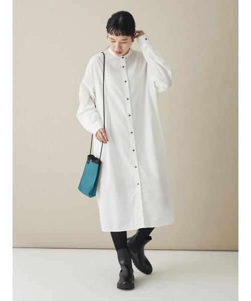 CRAFT STANDARD BOUTIQUE(クラフトスタンダードブティック)の「シンプルバンドカラーワンピース *◆(シャツワンピース・レディース・ブラック/オフホワイト・M/L)」の3枚目の写真