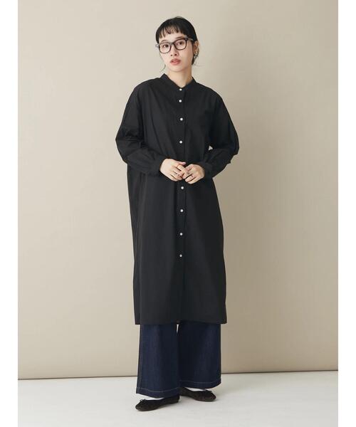 CRAFT STANDARD BOUTIQUE(クラフトスタンダードブティック)の「シンプルバンドカラーワンピース *◆(シャツワンピース・レディース・ブラック/オフホワイト・M/L)」の4枚目の写真