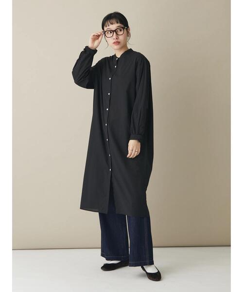 CRAFT STANDARD BOUTIQUE(クラフトスタンダードブティック)の「シンプルバンドカラーワンピース *◆(シャツワンピース・レディース・ブラック/オフホワイト・M/L)」の5枚目の写真