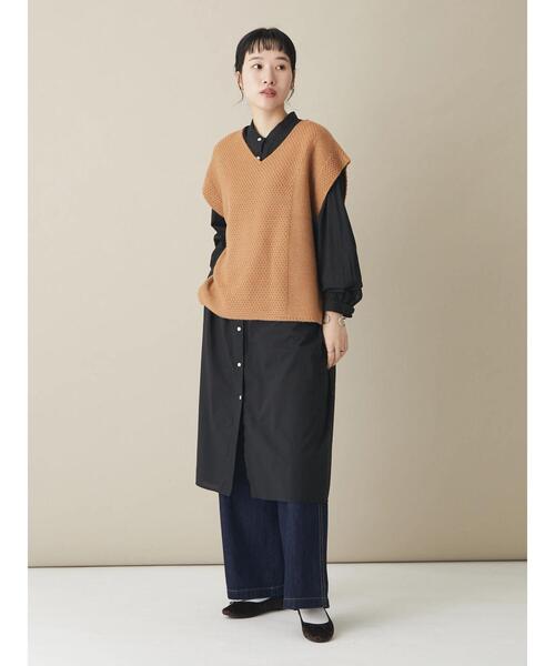 CRAFT STANDARD BOUTIQUE(クラフトスタンダードブティック)の「シンプルバンドカラーワンピース *◆(シャツワンピース・レディース・ブラック/オフホワイト・M/L)」の7枚目の写真