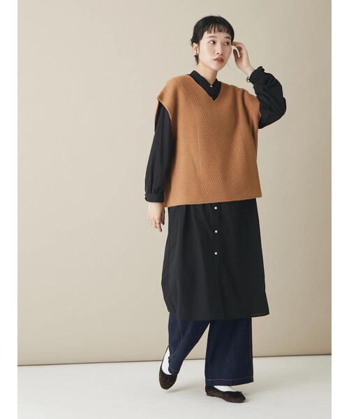CRAFT STANDARD BOUTIQUE(クラフトスタンダードブティック)の「シンプルバンドカラーワンピース *◆(シャツワンピース・レディース・ブラック/オフホワイト・M/L)」の8枚目の写真