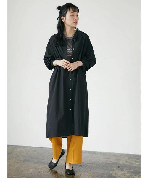 CRAFT STANDARD BOUTIQUE(クラフトスタンダードブティック)の「シンプルバンドカラーワンピース *◆(シャツワンピース・レディース・ブラック/オフホワイト・M/L)」の9枚目の写真