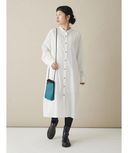 CRAFT STANDARD BOUTIQUE(クラフトスタンダードブティック)の「シンプルバンドカラーワンピース *◆(シャツワンピース・レディース・ブラック/オフホワイト・M/L)」の13枚目の写真