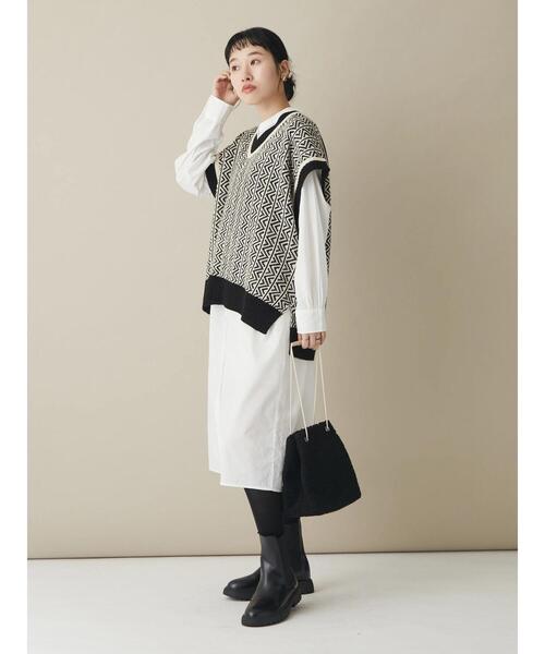 CRAFT STANDARD BOUTIQUE(クラフトスタンダードブティック)の「シンプルバンドカラーワンピース *◆(シャツワンピース・レディース・ブラック/オフホワイト・M/L)」の15枚目の写真
