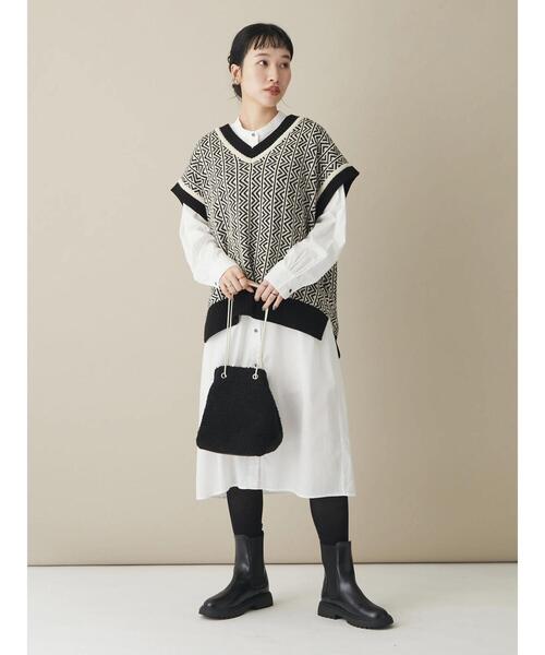 CRAFT STANDARD BOUTIQUE(クラフトスタンダードブティック)の「シンプルバンドカラーワンピース *◆(シャツワンピース・レディース・ブラック/オフホワイト・M/L)」の16枚目の写真
