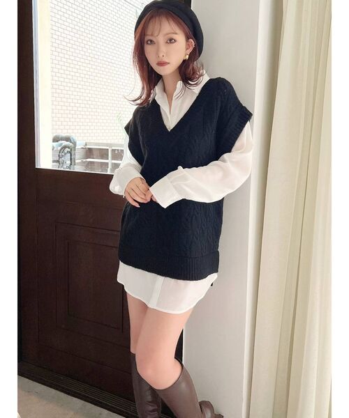 RESEXXY（リゼクシー）の「フェイクウールベレー帽（ハンチング/ベレー帽・レディース・ブラック/ベージュ・FREE）」の9枚目の写真