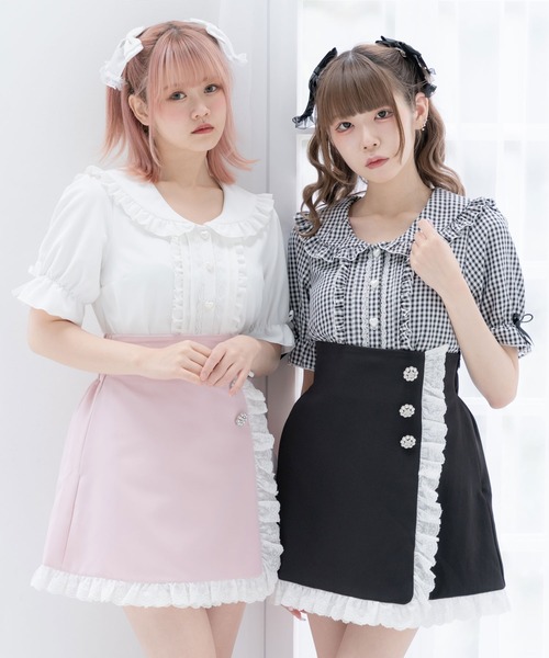 HEIHEI パフスリーブフリルブラウス ハートボタン ホワイト HEIHEI パフスリーブフリルブラウス ハートボタン ホワイト トップス