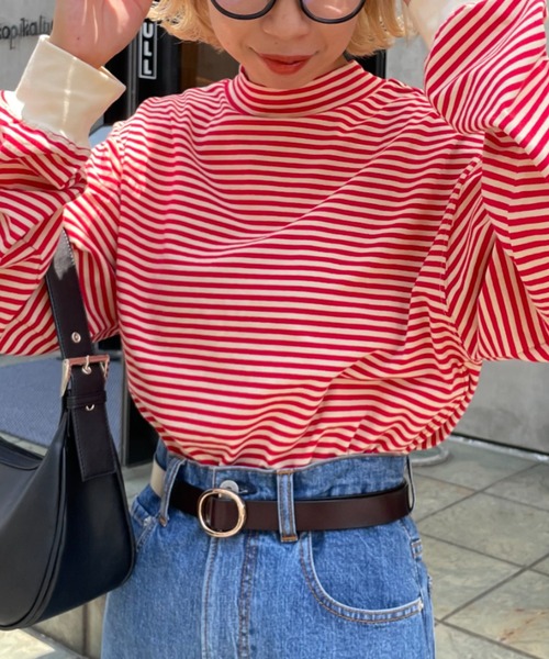 CIAOPANIC(チャオパニック)の「ボーダープチハイネックTEE(Tシャツ/カットソー・レディース・ホワイト/ベージュ/ブルー/オレンジ/ブラウン/グリーン・FREE)」の16枚目の写真