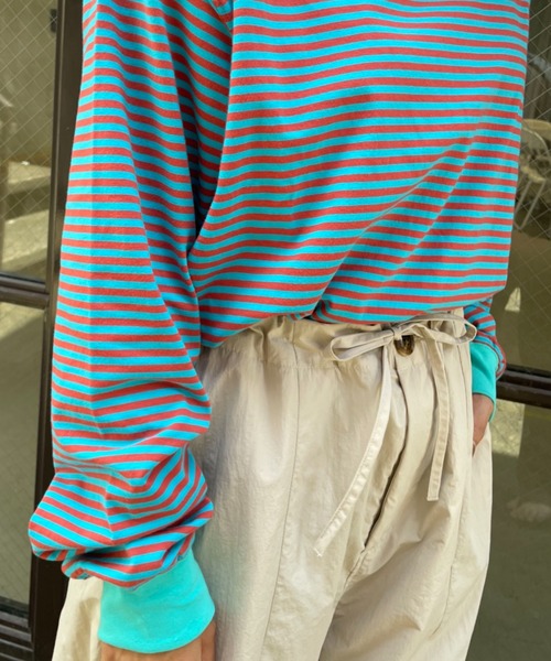 CIAOPANIC(チャオパニック)の「ボーダープチハイネックTEE(Tシャツ/カットソー・レディース・ホワイト/ベージュ/ブルー/オレンジ/ブラウン/グリーン・FREE)」の13枚目の写真