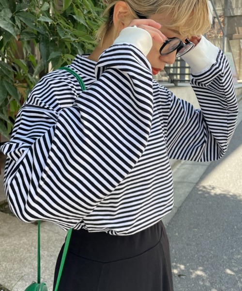 CIAOPANIC(チャオパニック)の「ボーダープチハイネックTEE(Tシャツ/カットソー・レディース・ホワイト/ベージュ/ブルー/オレンジ/ブラウン/グリーン・FREE)」の21枚目の写真