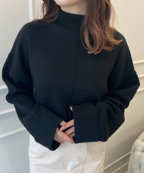 EIMY ISTOIRE（エイミーイストワール）の「バックスリットショートニットプルオーバー（ニット/セーター・レディース・モカ/イエロー/オレンジ/ホワイト/グリーン/ブラック・FREE）」の3枚目の写真