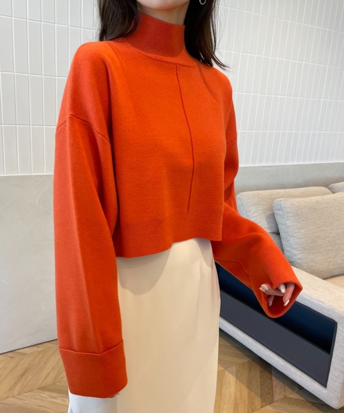 EIMY ISTOIRE（エイミーイストワール）の「バックスリットショートニットプルオーバー（ニット/セーター・レディース・モカ/イエロー/オレンジ/ホワイト/グリーン/ブラック・FREE）」の7枚目の写真