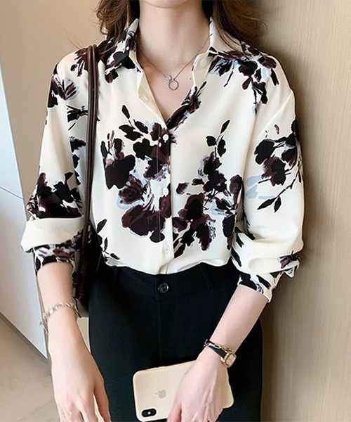 c.u.l（シーユーエル）の「花柄プリントシャツ culw285（シャツ/ブラウス・レディース・ホワイト・L/M）」の2枚目の写真