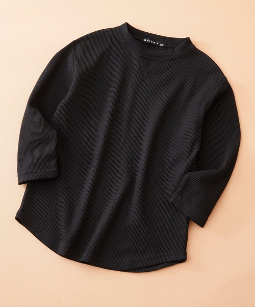SHISKY（シスキー）の「SHISKY / シスキー ちょいBIGシルエット ワッフル ロングTシャツ キッズ（Tシャツ/カットソー・キッズ・ブラック/グレー系/杢グレー/ブラック系/チャコール/グレー系1/ネイビー系/ベージュ系/ベージュ/ネイビー/ダークグリーン/ダークグリーン系・110/160/130/140/120/150）」の2枚目の写真