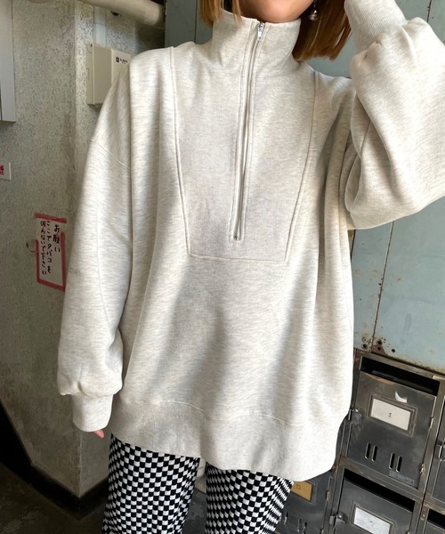 JUGLANS(ユグランス)の「☆ ヘビーユースに最適。ハーフZIP BIG プルオーバー 252102(スウェット・レディース・ブラック/グリーン/オートミール・FREE)」の14枚目の写真