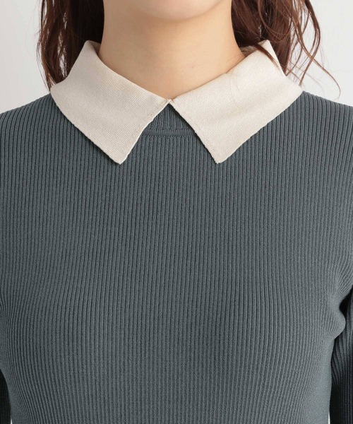 Andemiu（アンデミュウ）の「【WEB限定】エリハイショクニットワンピース179963（ワンピース・レディース・チャコールグレー/ベージュ/グリーン・FREE）」の16枚目の写真