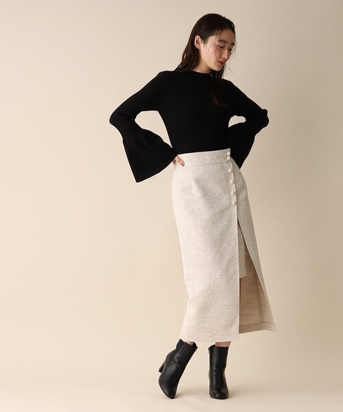 OPAQUE.CLIP（オペークドットクリップ）の「◆ツイードパール風ボタンスカート（スカート・レディース・ブラック系3/イエロー系3/ベージュ系その他7・36/38）」の14枚目の写真