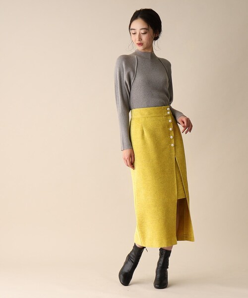 OPAQUE.CLIP（オペークドットクリップ）の「◆ツイードパール風ボタンスカート（スカート・レディース・ブラック系3/イエロー系3/ベージュ系その他7・36/38）」の7枚目の写真