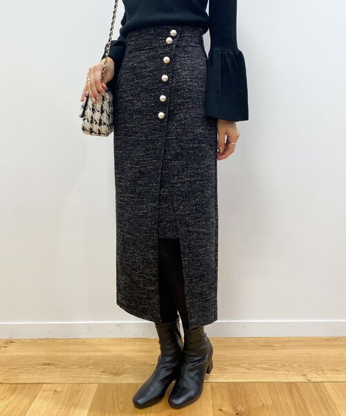OPAQUE.CLIP（オペークドットクリップ）の「◆ツイードパール風ボタンスカート（スカート・レディース・ブラック系3/イエロー系3/ベージュ系その他7・36/38）」の11枚目の写真
