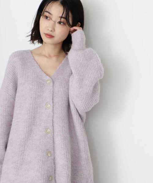 NATURAL BEAUTY BASIC（ナチュラルビューティーベーシック）の「シャギーメランジボクシーカーデ差込（カーディガン/ボレロ・レディース・ブルー/ベージュ/ラベンダー・MEDIUM）」の3枚目の写真