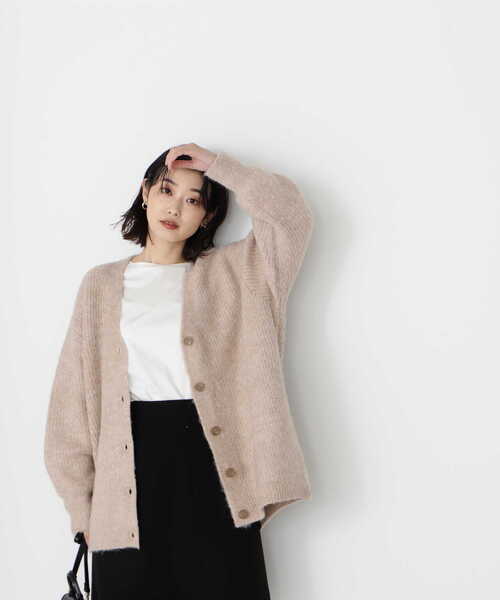 NATURAL BEAUTY BASIC（ナチュラルビューティーベーシック）の「シャギーメランジボクシーカーデ差込（カーディガン/ボレロ・レディース・ブルー/ベージュ/ラベンダー・MEDIUM）」の2枚目の写真