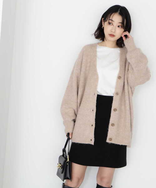 NATURAL BEAUTY BASIC（ナチュラルビューティーベーシック）の「シャギーメランジボクシーカーデ差込（カーディガン/ボレロ・レディース・ブルー/ベージュ/ラベンダー・MEDIUM）」の6枚目の写真