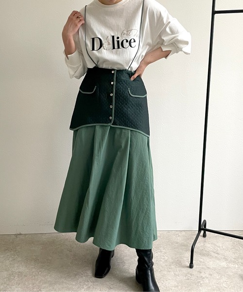 LHELBIE(レルビエ)の「マルチウェイキルトジャガード×ナイロンスカート(スカート・レディース・アイボリー/ブラック/グリーン・M)」の5枚目の写真