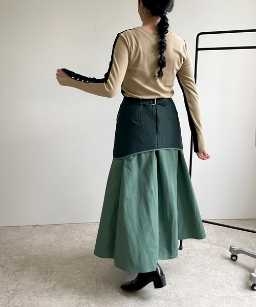 LHELBIE(レルビエ)の「マルチウェイキルトジャガード×ナイロンスカート(スカート・レディース・アイボリー/ブラック/グリーン・M)」の20枚目の写真