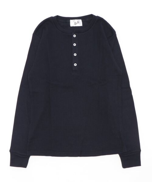 VIBGYOR（ヴィブジョー）の「ワッフルヘンリーネックT(BL)（Tシャツ/カットソー・メンズ・グレー/ブラック/ライトピンク/カーキ/ベージュ/ネイビー/ホワイト・MEDIUM/X-LARGE/LARGE）」の6枚目の写真