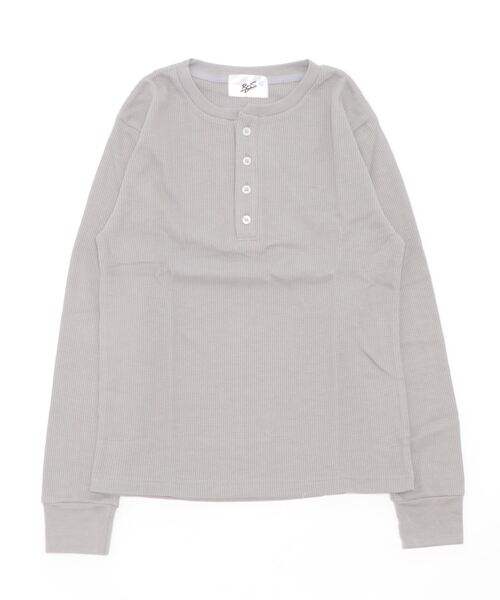VIBGYOR（ヴィブジョー）の「ワッフルヘンリーネックT(BL)（Tシャツ/カットソー・メンズ・グレー/ブラック/ライトピンク/カーキ/ベージュ/ネイビー/ホワイト・MEDIUM/X-LARGE/LARGE）」の4枚目の写真