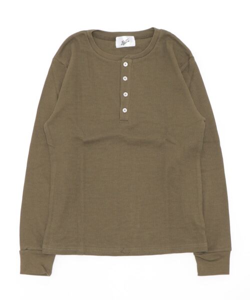 VIBGYOR（ヴィブジョー）の「ワッフルヘンリーネックT(BL)（Tシャツ/カットソー・メンズ・グレー/ブラック/ライトピンク/カーキ/ベージュ/ネイビー/ホワイト・MEDIUM/X-LARGE/LARGE）」の5枚目の写真