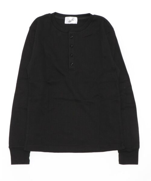 VIBGYOR（ヴィブジョー）の「ワッフルヘンリーネックT(BL)（Tシャツ/カットソー・メンズ・グレー/ブラック/ライトピンク/カーキ/ベージュ/ネイビー/ホワイト・MEDIUM/X-LARGE/LARGE）」の3枚目の写真