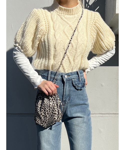 PHILLY（フィリー）の「ケーブル半袖ニット（ニット/セーター・レディース・グレー/ピンク/アイボリー・FREE）」の2枚目の写真