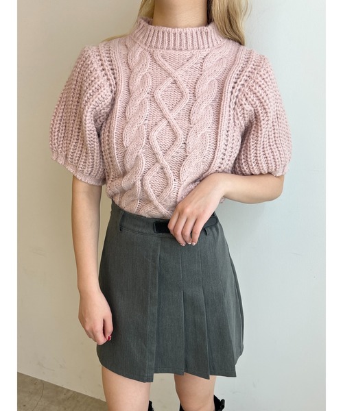 PHILLY（フィリー）の「ケーブル半袖ニット（ニット/セーター・レディース・グレー/ピンク/アイボリー・FREE）」の5枚目の写真