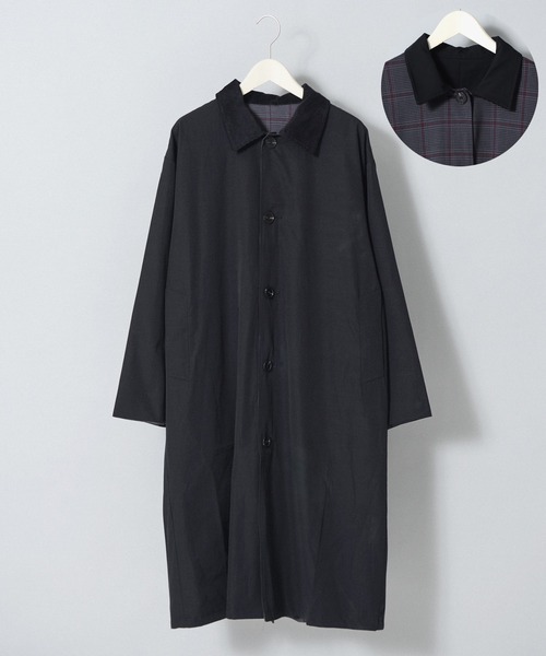 Revo.（レボ）の「Revo. コーデュロイ襟 ポリピーチツイル リバーシブル ロングコート/スプリングコート（ステンカラーコート・メンズ・ブラック/オリーブ/アイボリー・1/2）」の3枚目の写真