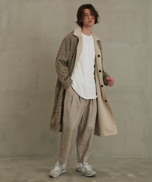 Revo.（レボ）の「Revo. コーデュロイ襟 ポリピーチツイル リバーシブル ロングコート/スプリングコート（ステンカラーコート・メンズ・ブラック/オリーブ/アイボリー・1/2）」の18枚目の写真