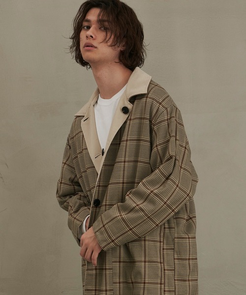 Revo.（レボ）の「Revo. コーデュロイ襟 ポリピーチツイル リバーシブル ロングコート/スプリングコート（ステンカラーコート・メンズ・ブラック/オリーブ/アイボリー・1/2）」の12枚目の写真