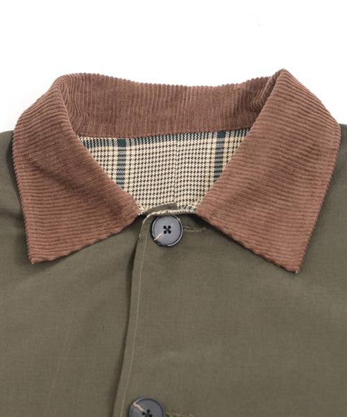 Revo.（レボ）の「Revo. コーデュロイ襟 ポリピーチツイル リバーシブル ロングコート/スプリングコート（ステンカラーコート・メンズ・ブラック/オリーブ/アイボリー・1/2）」の6枚目の写真