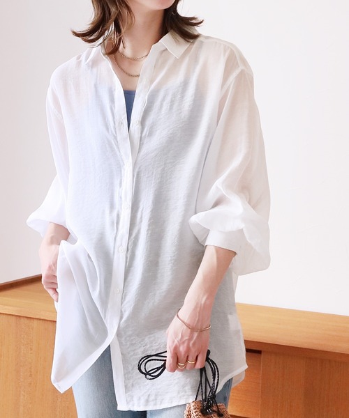 reca（レカ）の「ボリュームスリーブシアーシャツ（シャツ/ブラウス・レディース・グリーン/オフホワイト/ブラック/ブルー・FREE）」の3枚目の写真